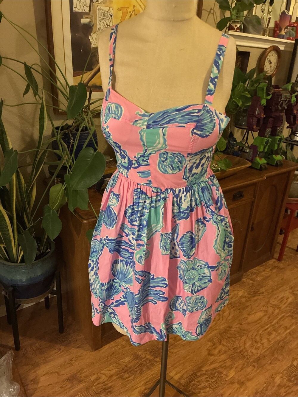 Lilly Pulitzer Ardleigh Pink Blue Shell Sleeveless Sweetheart Mini Dress Size 0